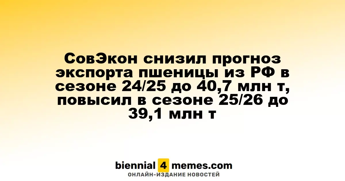 Агентство СовЭкон скорректировало прогноз экспорта пшеницы из России на сезон 2024/25 до 40,7 млн тонн, но увеличило оценку на 2025/26 до 39,1 млн тонн
