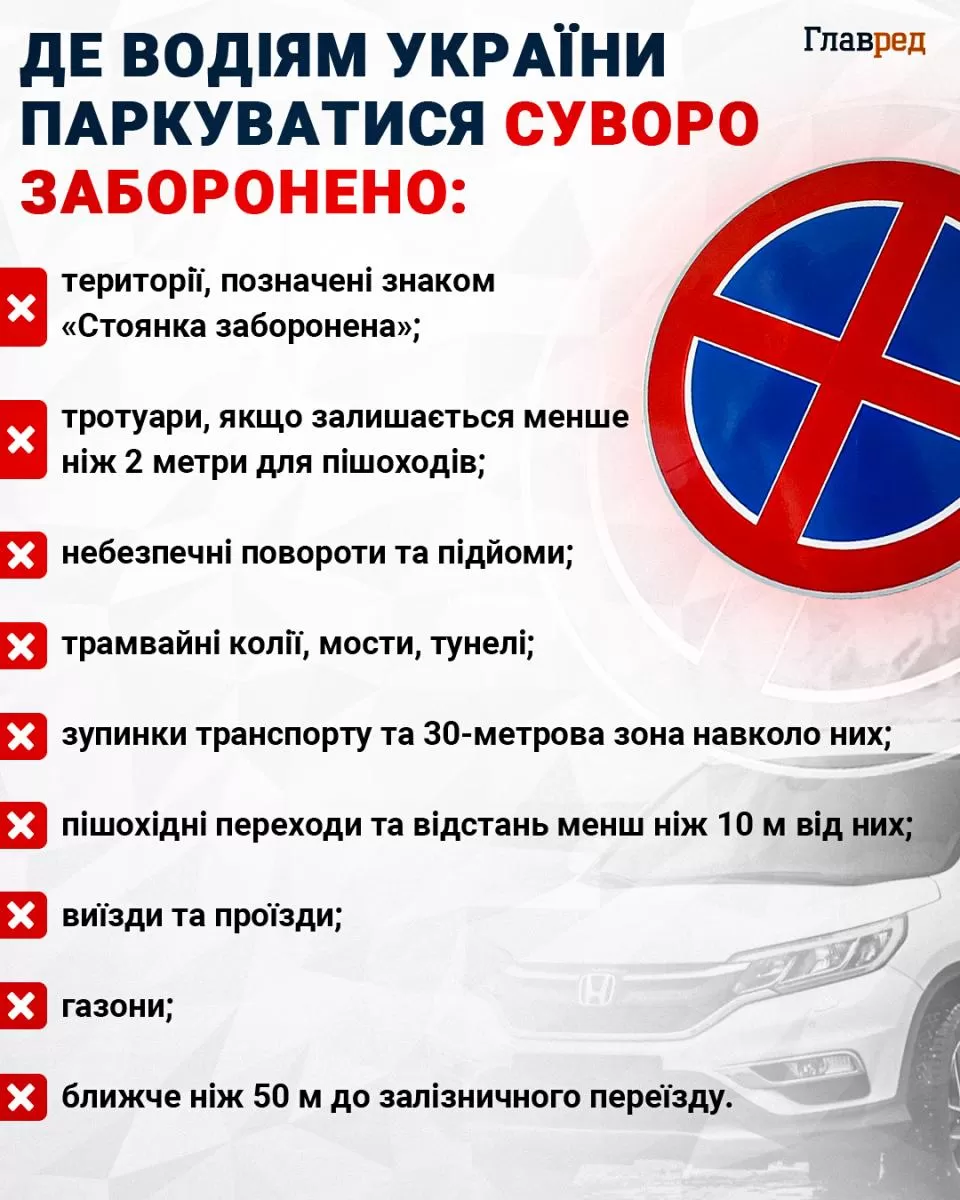 Где водителям Украины парковаться строго запрещено