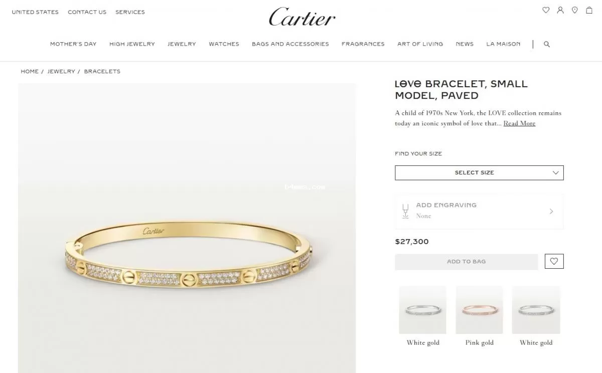 Стоимость браслета от Cartier на официальном сайте