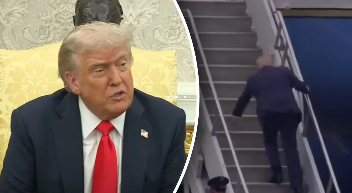Трамп попал в неловкую ситуацию на трапе самолета, смеясь над Байденом за то же самое