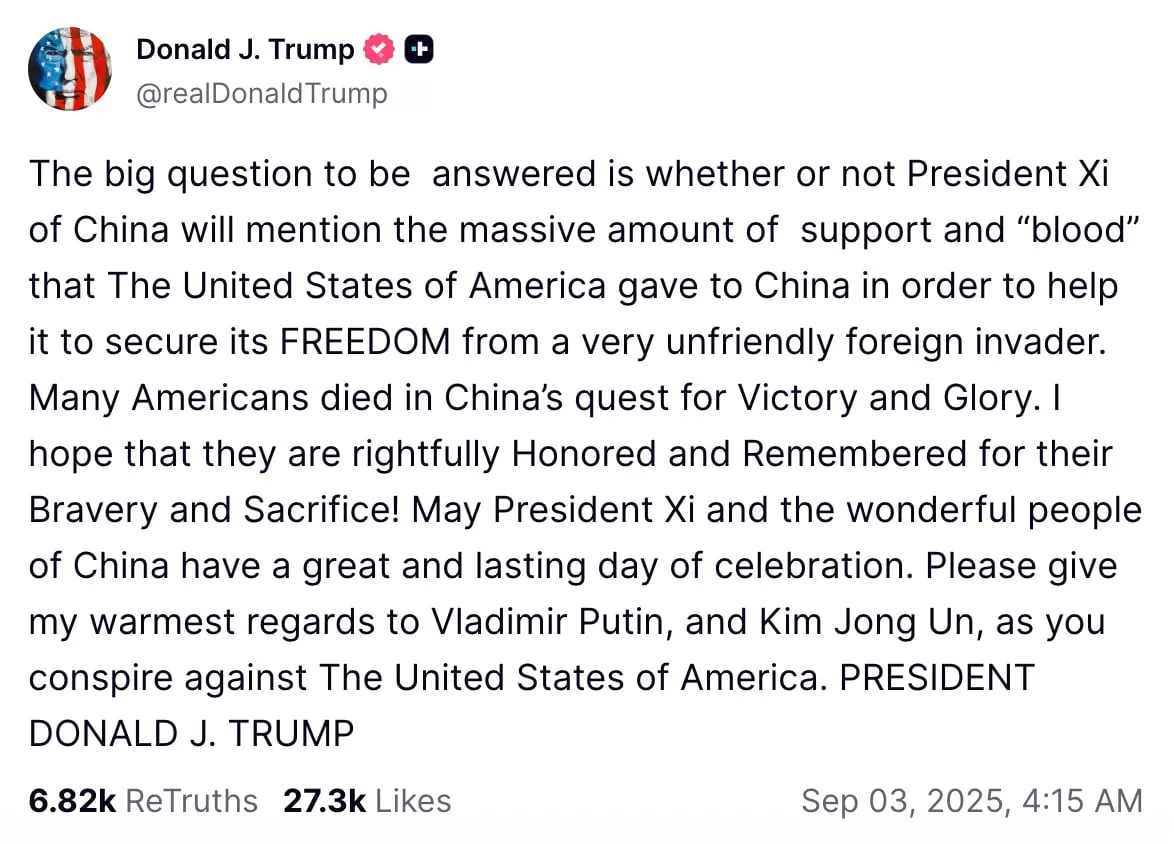 Скриншот поста Трампа