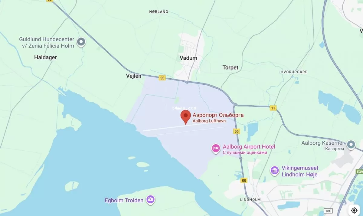 Аэропорт "Ольборга" на карте