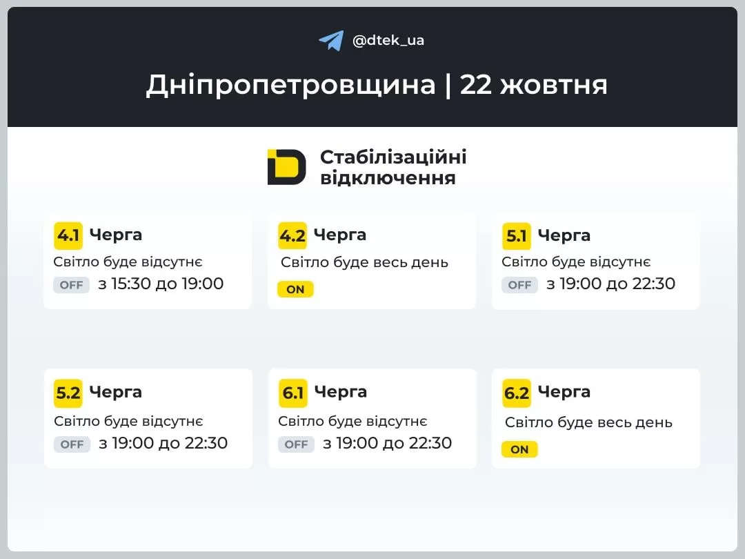 График отключения света Днепропетровская область