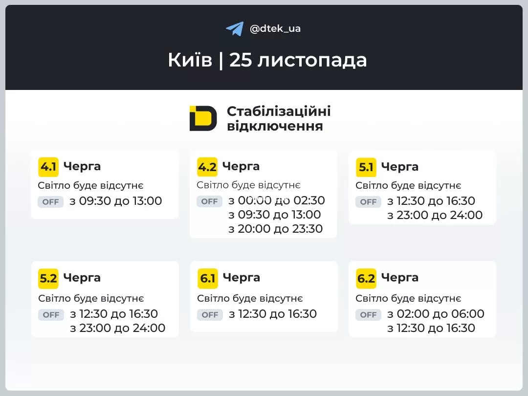 Киев: графики отключений на 25 ноября