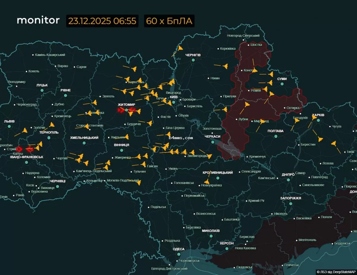 Карта движения дронов и ракет 