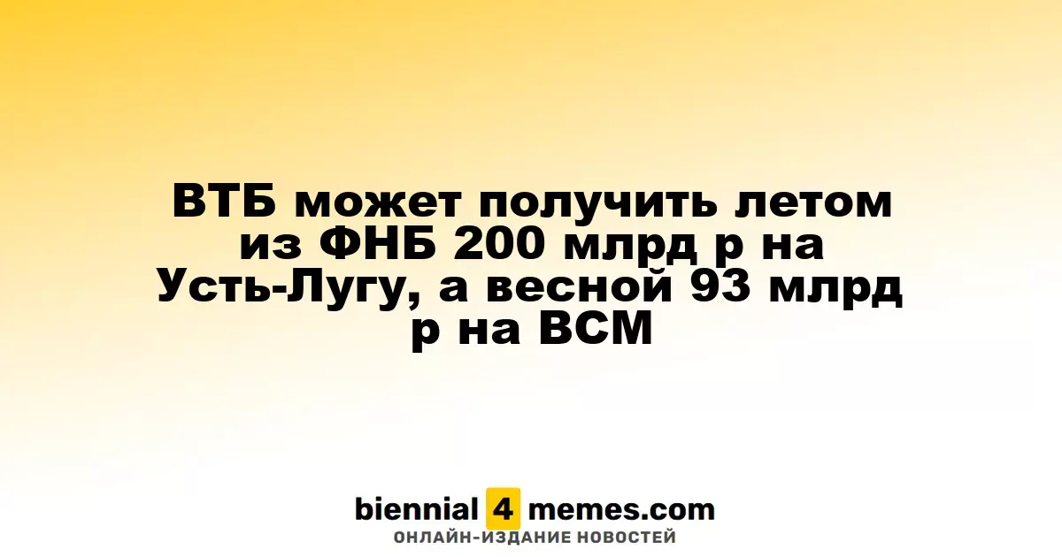 ВТБ ожидает 200 млрд рублей из ФНБ на проект в Усть-Луге этим летом и 93 млрд рублей на ВСМ весной