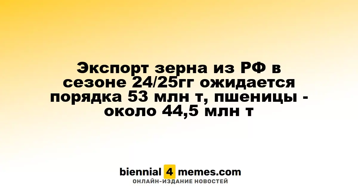Ожидаемый экспорт зерна из России в сезоне 2024/25 составит около 53 млн тонн, из них пшеницы - примерно 44,5 млн тонн