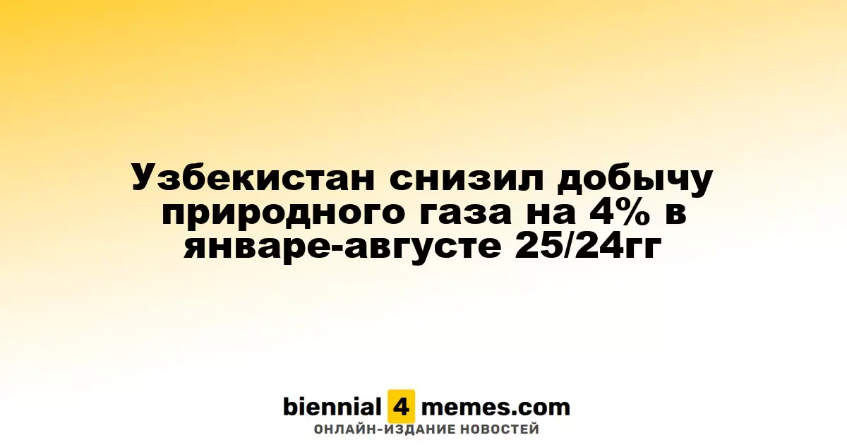Узбекистан сократил объем добычи природного газа на 4% в период с января по август 2025 года