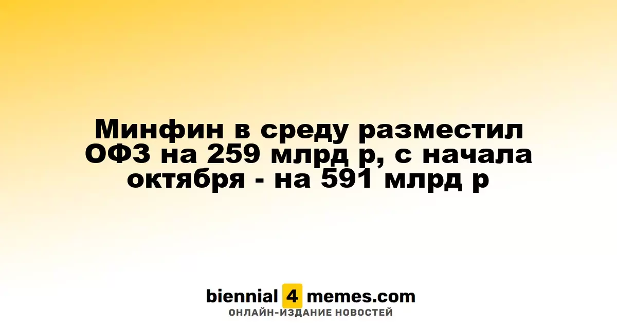 Минфин в среду разместил ОФЗ на сумму 259 млрд рублей, с начала октября - на 591 млрд рублей
