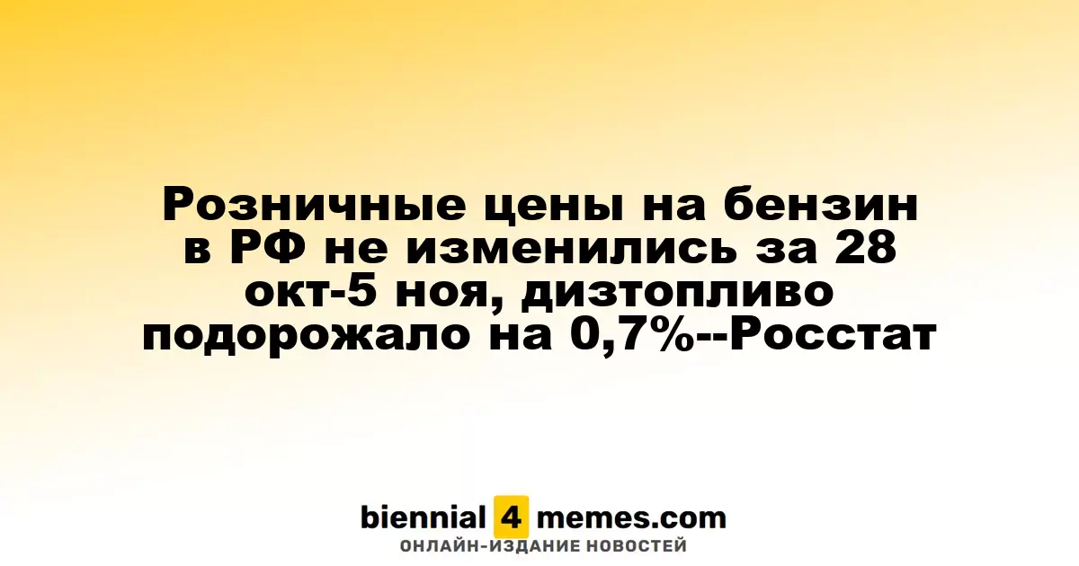 Цены на бензин в России остались стабильными, дизель подорожал на 0,7% за период с 28 октября по 5 ноября – Росстат