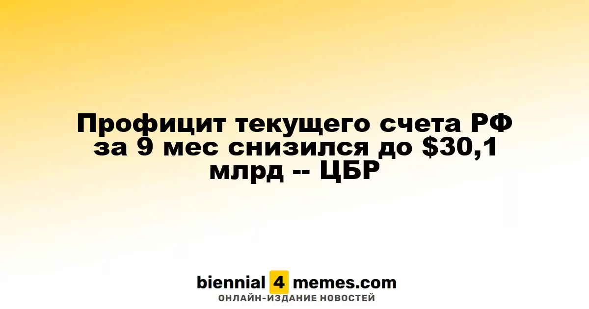Профицит текущего счета РФ за 9 мес снизился до $30,1 млрд -- ЦБР